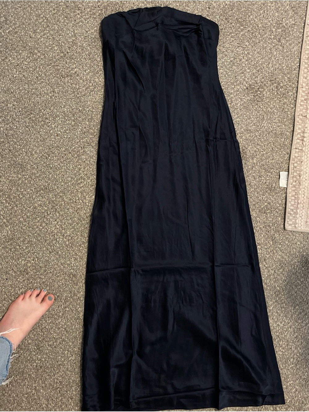 Strapless Navy Silk Maxi Dress